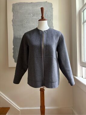 'S MaxMara Charcoal Gray Zip-Front Double Face Wool Utility Jacket SZ M